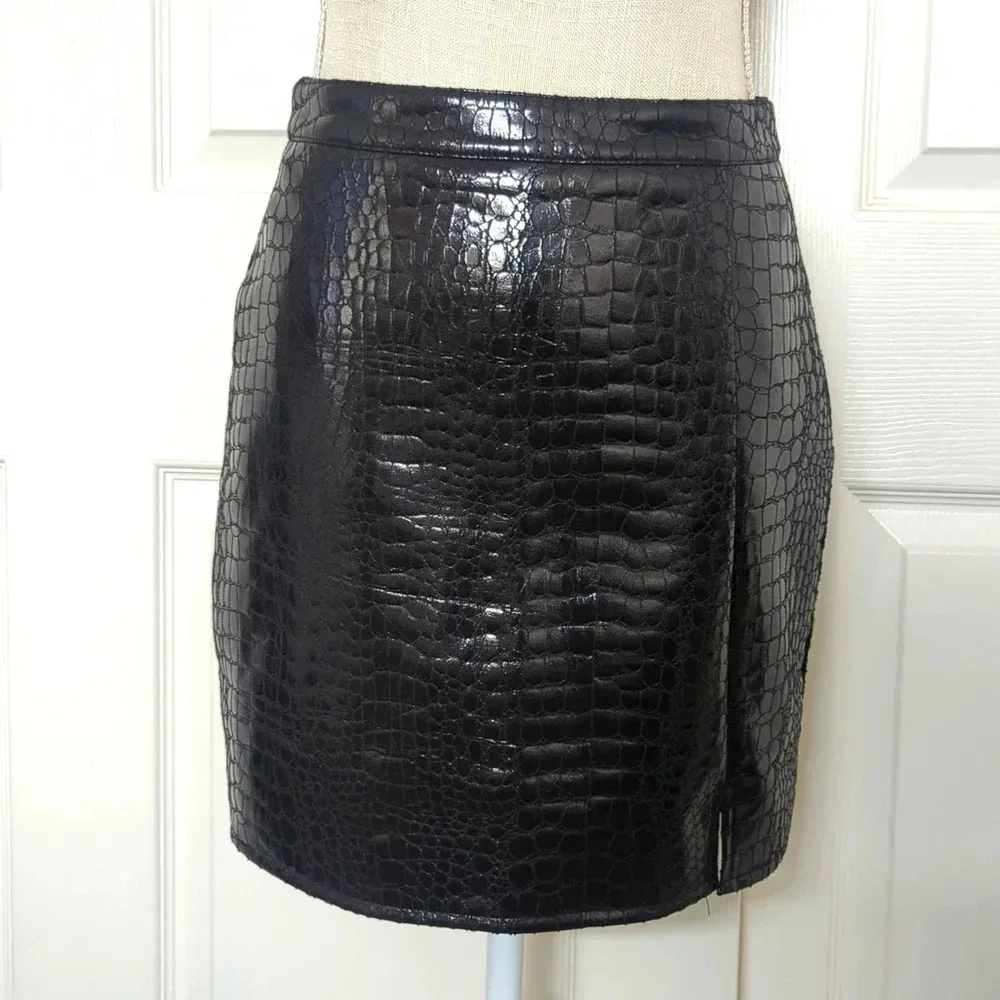 Nasty Gal Croc and Roll Vinyl Mini Skirt